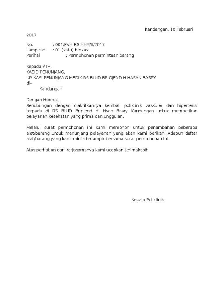 Contoh Surat Permintaan Barang