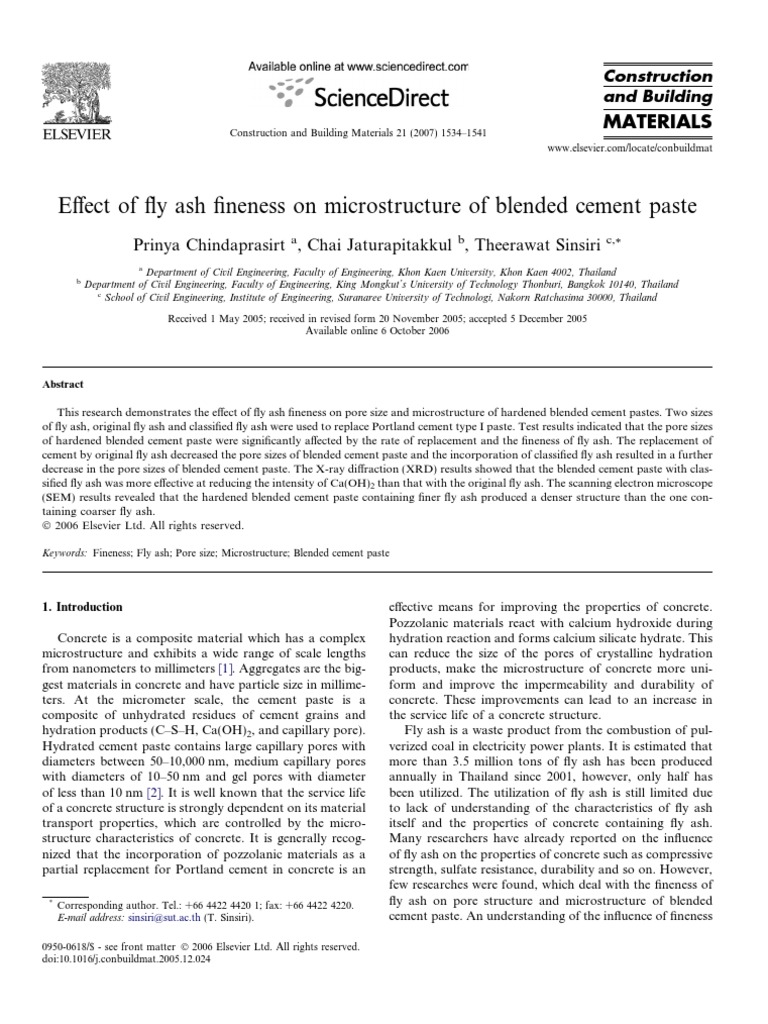 Fly Ash Fineness Impact on Cement Microstructure | PDF | Concrete ...