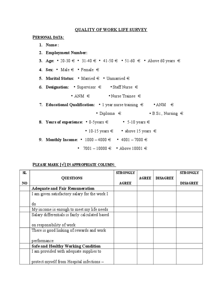 Nursing Quality of Work Life Survey | PDF | Employment | Nursing