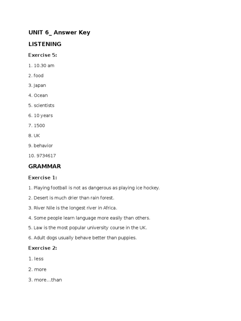 Unit 6 Answer Key Overview | PDF | Home & Garden