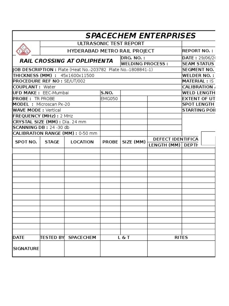 Ultrasonic Test Report for Hyderabad Metro | PDF | Ultrasound | Welding