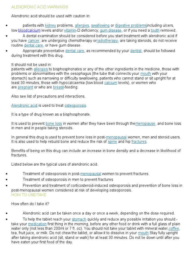 Alendronic Acid Usage and Warnings | PDF | Anxiety Disorder | Panic ...