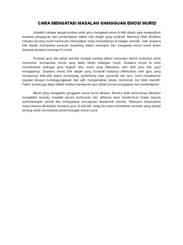 Cara Mengatasi Masalah Gangguan Emosi Murid Pdf
