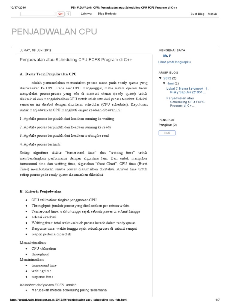 FCFS CPU Scheduling | PDF