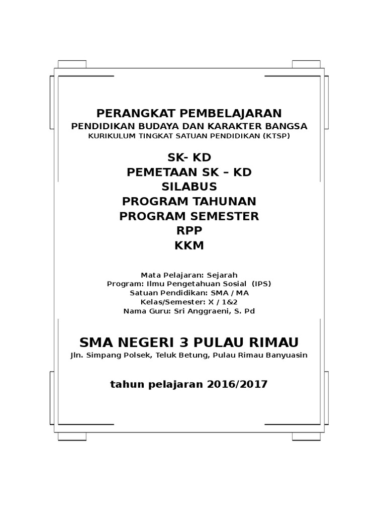 Sampul Perangkat Pembelajaran Sma Guru Paud