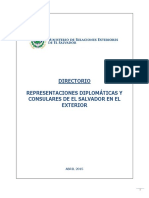 Directorio de Representaciones Diplomaticas y Consulares de El Salvador.abril 2015