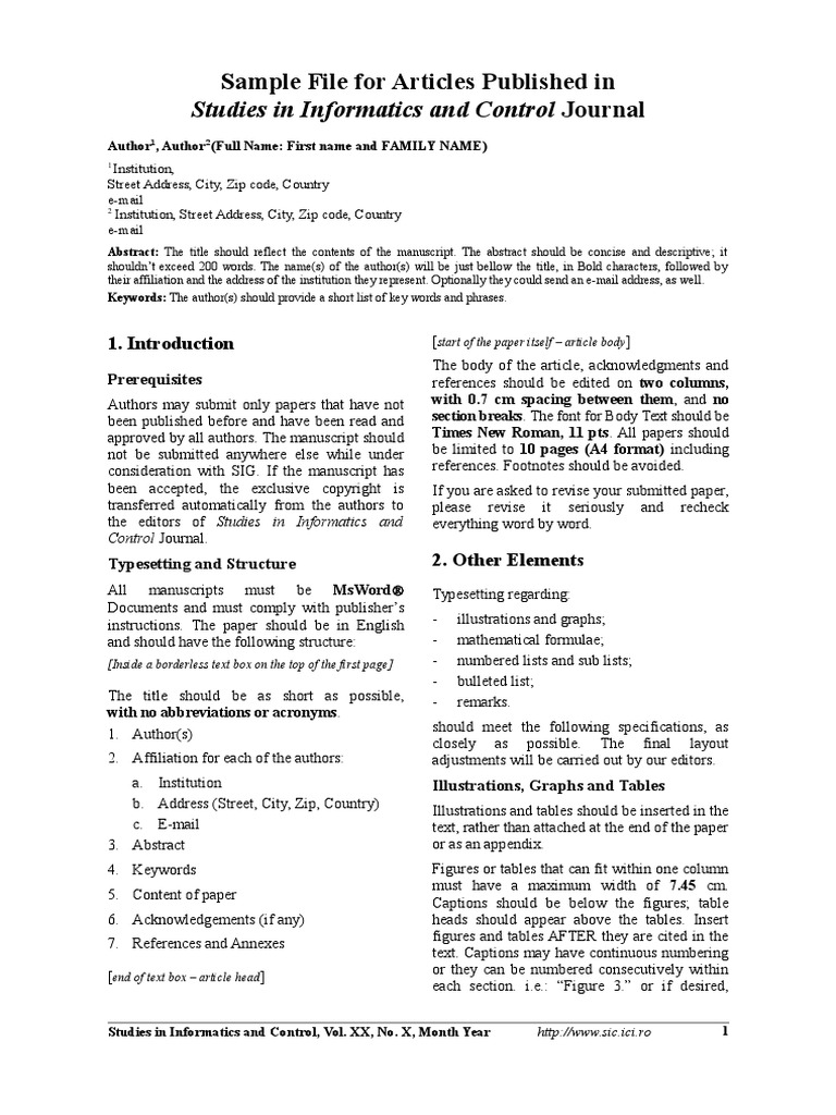 Studies in Informatics and Control Journal: Sample File For Articles ...