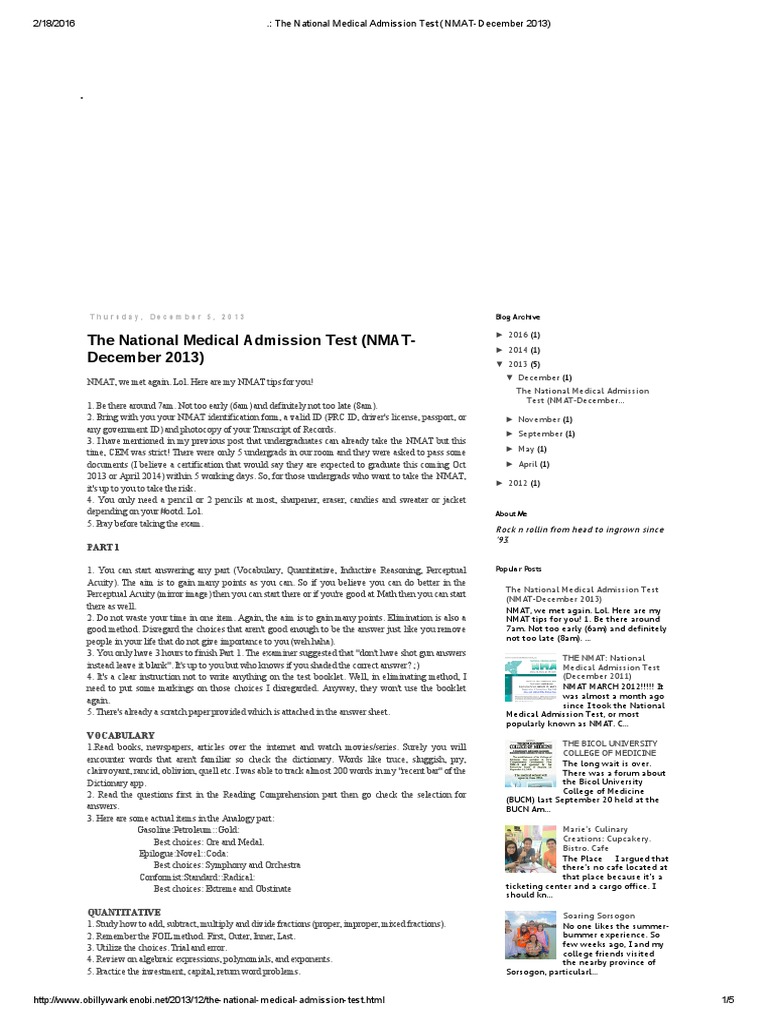 NMAT Tips and Sample Questions | PDF | Alkene | Nature