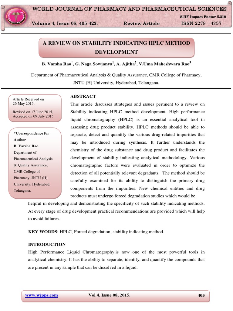 Article Wjpps 1438354614 Chromatography High Performance Liquid Chromatography