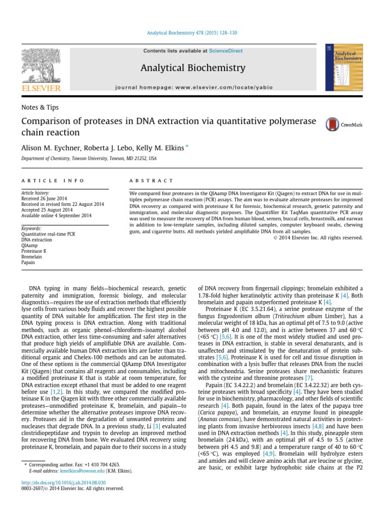 Protease Comparison for DNA Extraction | PDF | Real Time Polymerase ...