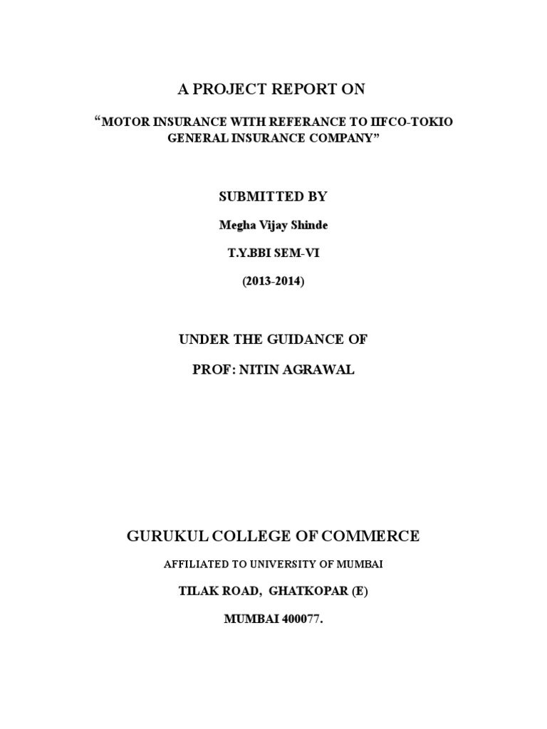 Project Report | PDF | Indemnity | Insurance