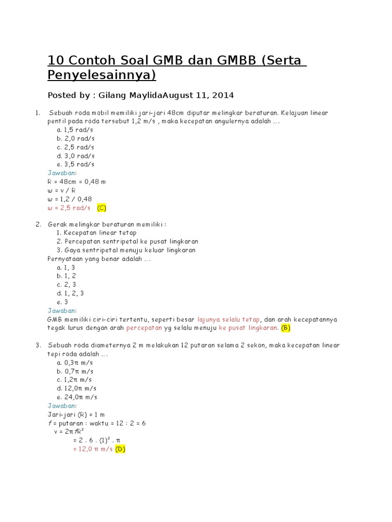 10 Contoh Soal Gmb Dan Gmbb