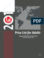 Price List For Adults: England - Malta - South Africa - USA