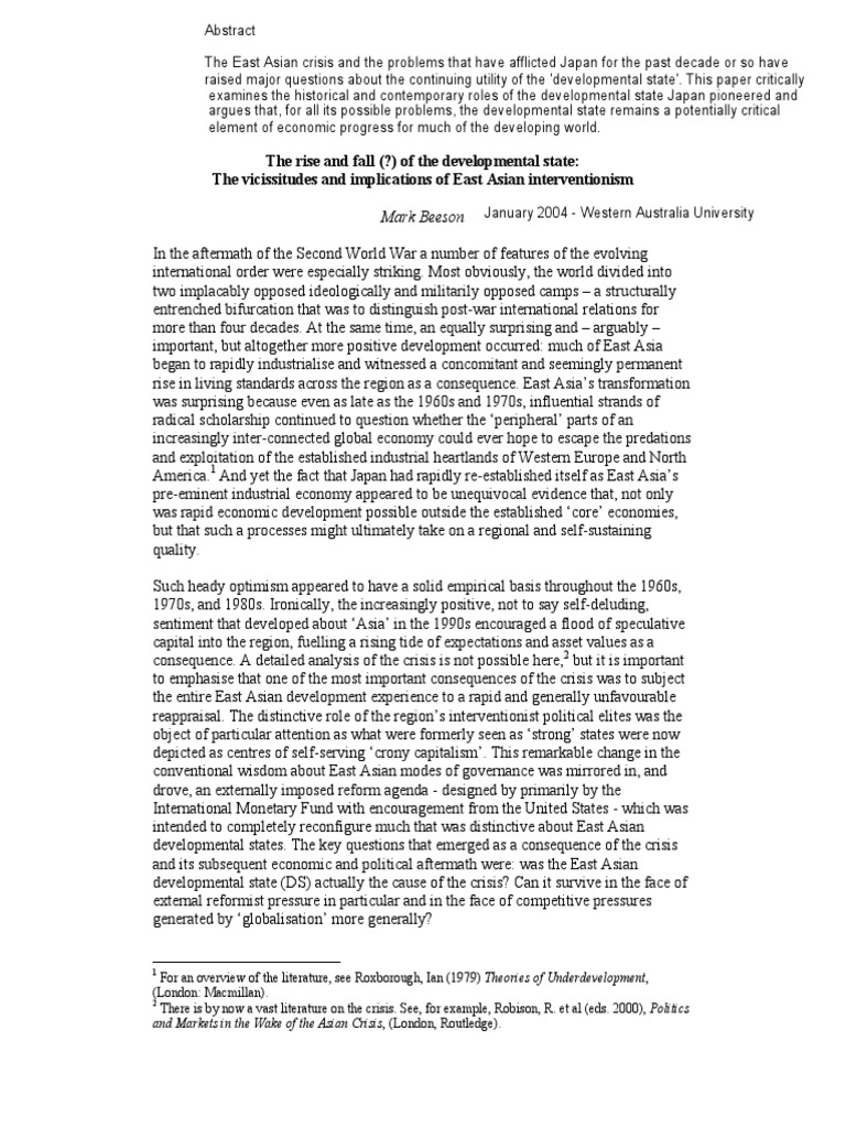 The Rise and Fall of The Developmental State | PDF | Globalization ...