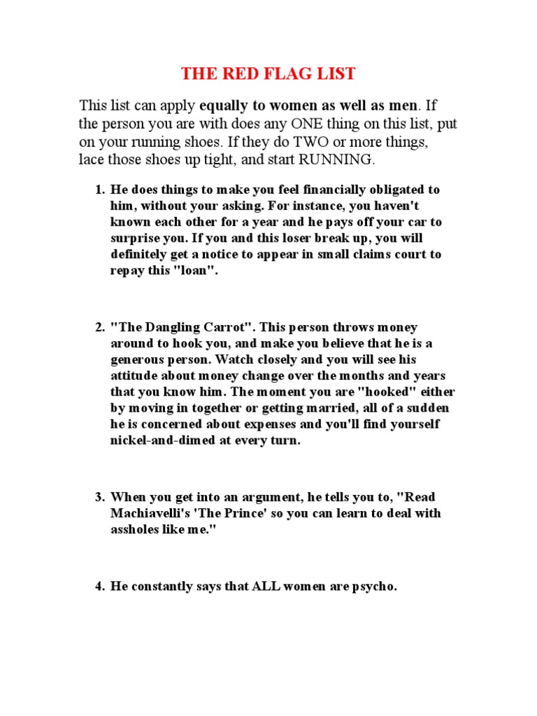 50 Red Flags in Relationships | PDF | Child Abuse | The Prince