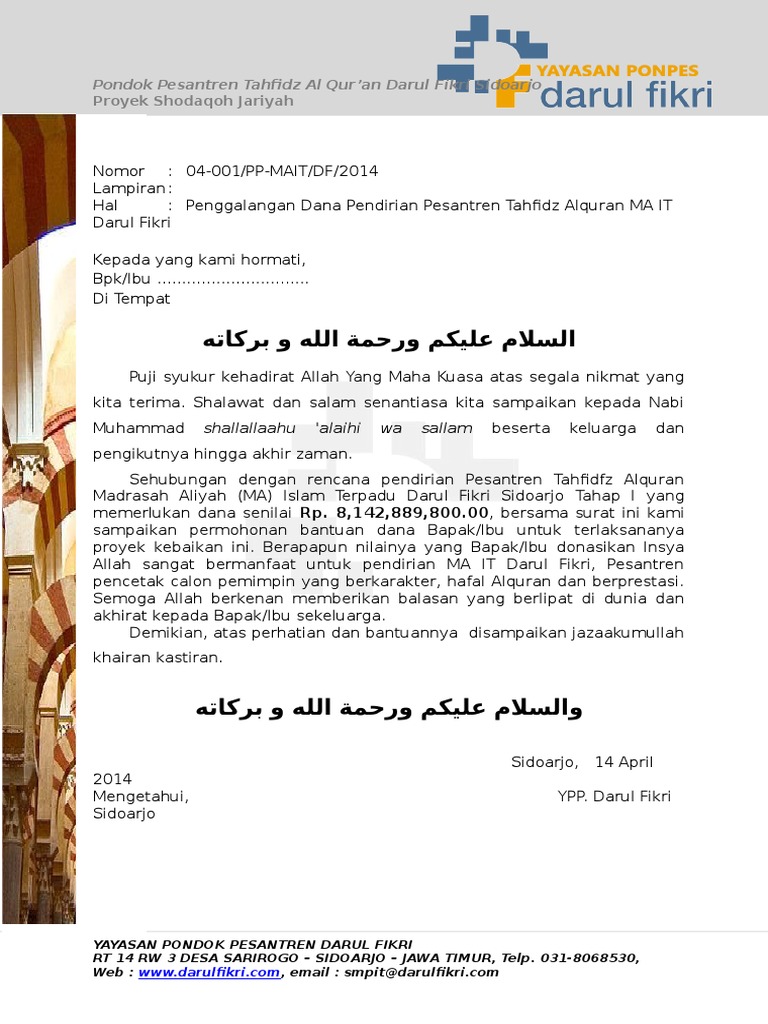 Proposal Penggalangan Dana Pendirian MA IT Darul Fikri