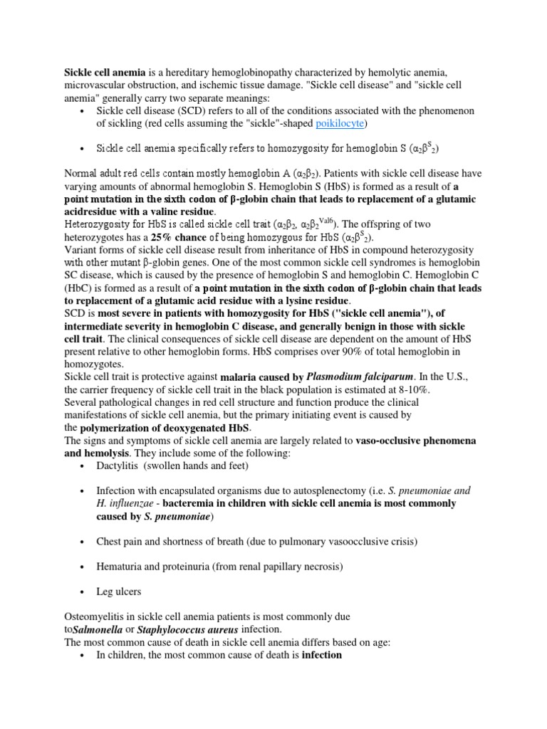 Sickle Cell Anemia PDF | PDF | Sickle Cell Disease | Medical Specialties