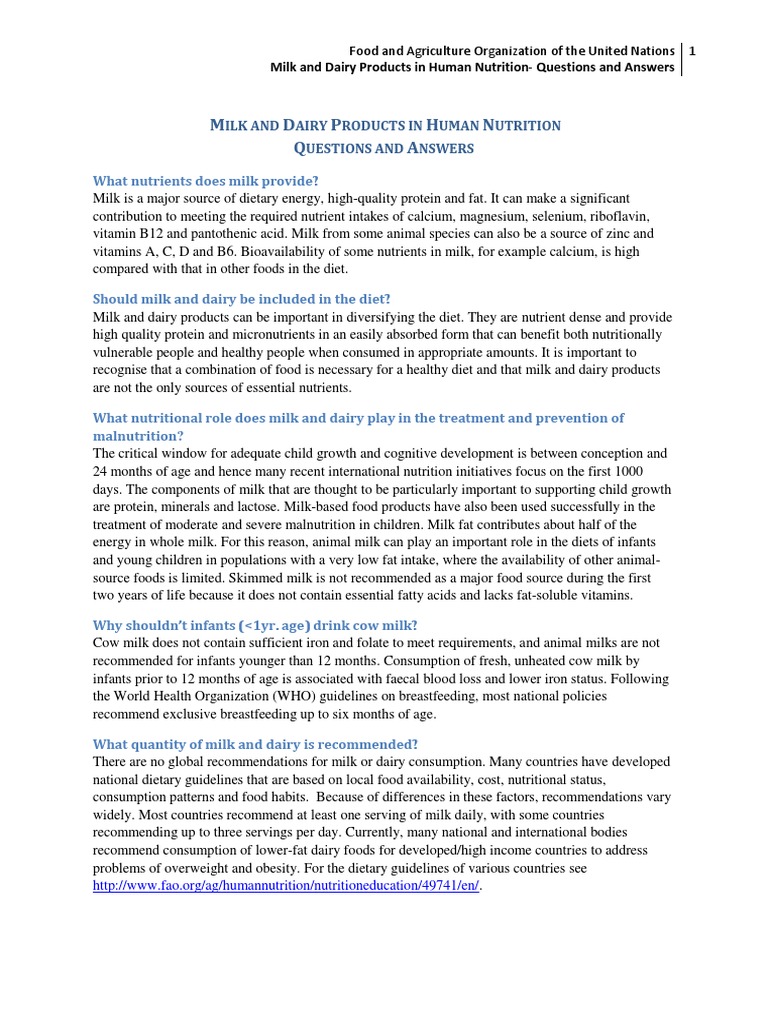 Milk And Dairy Qa Human Nutrition Milk - 
