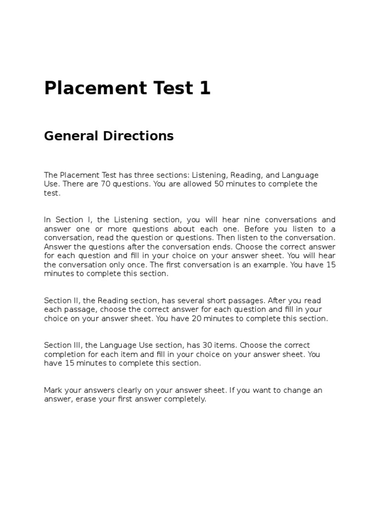 Objective Placement Test 1 Reduced To 19 Pages Electromyography
