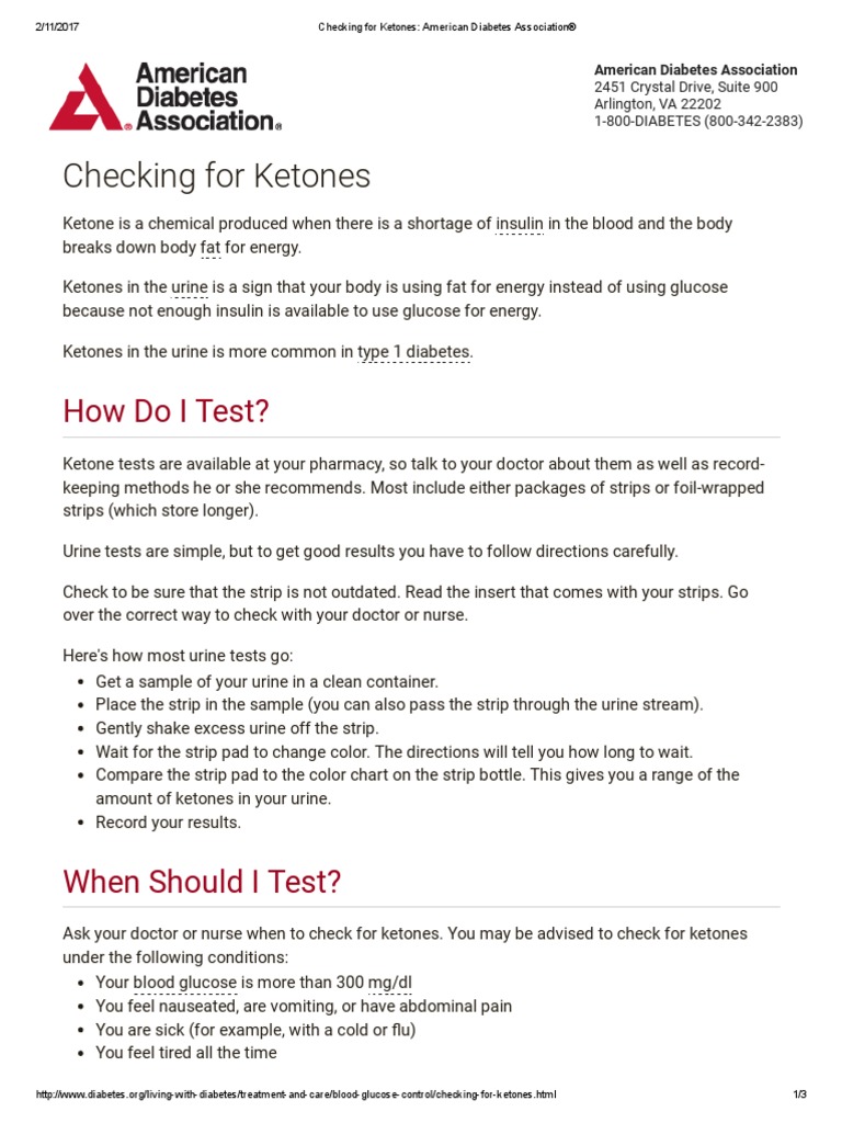 Checking For Ketones - American Diabetes Association® | PDF | Diabetes ...
