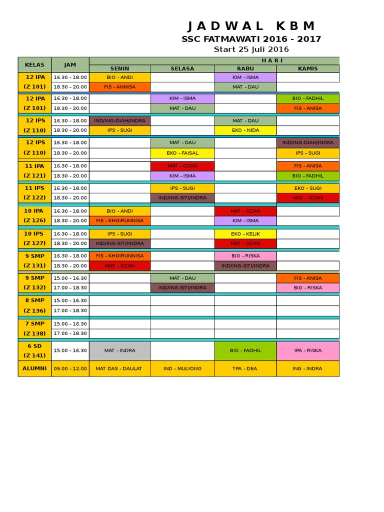 Jadwal Dan Biaya  zenius Fatmawati 