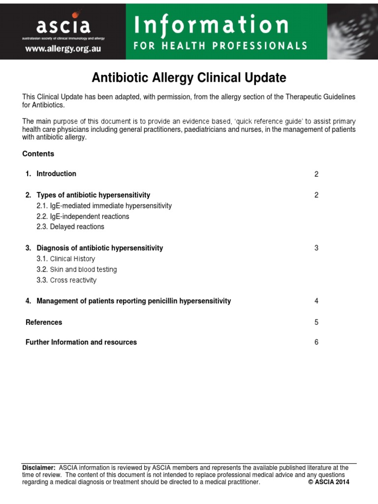 Antibiotic Allergy Clinical Update Allergy Antibiotics