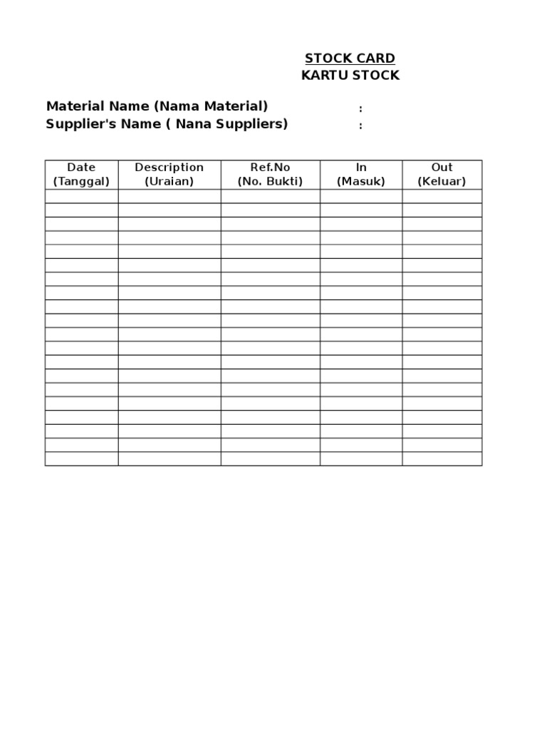 Material Stock Card Template | PDF