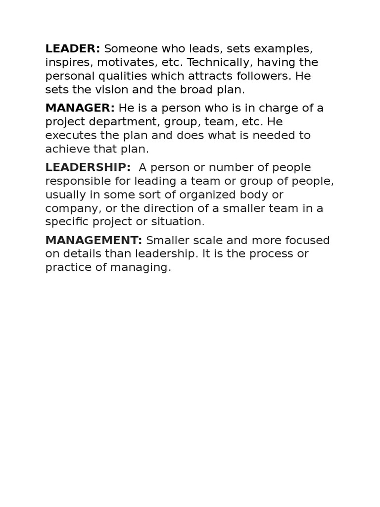 Leadership vs Management Explained | PDF | Leadership | Psychological ...