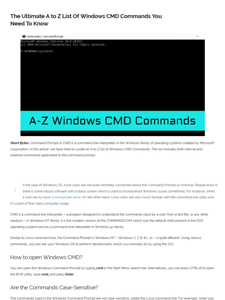 A To Z List of Windows CMD Commands - Command Line Reference | PDF