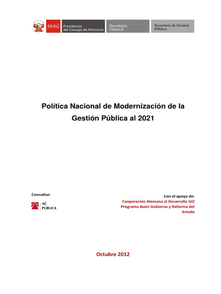 Política Nacional de Modernización de La Gestión Pública Al 2021 | PDF