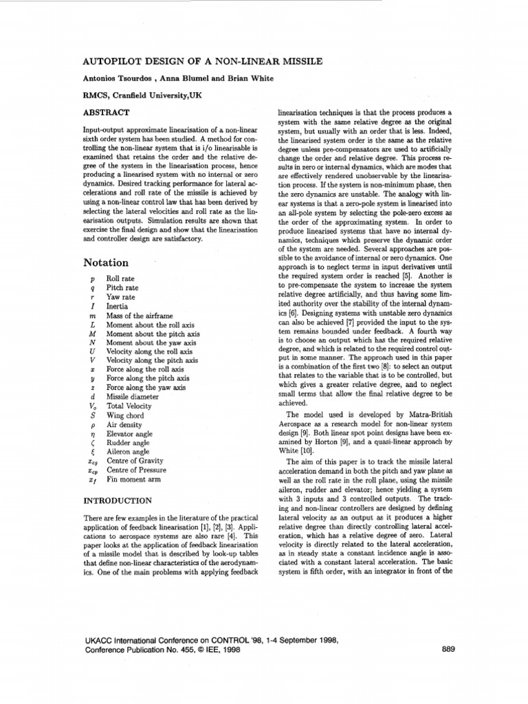 Not at Ion: Autopilot Design of A Non-Linear Missile | PDF | Flight ...