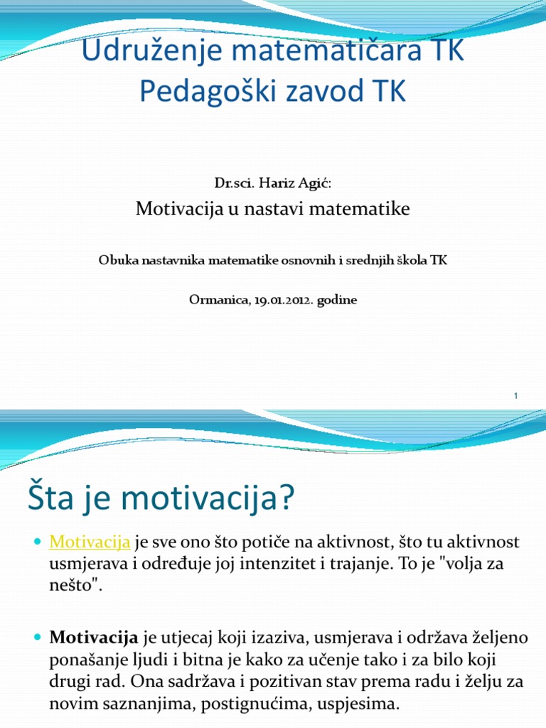 Hariz Agic - Motivacija U Nastavi Matematike PDF | PDF