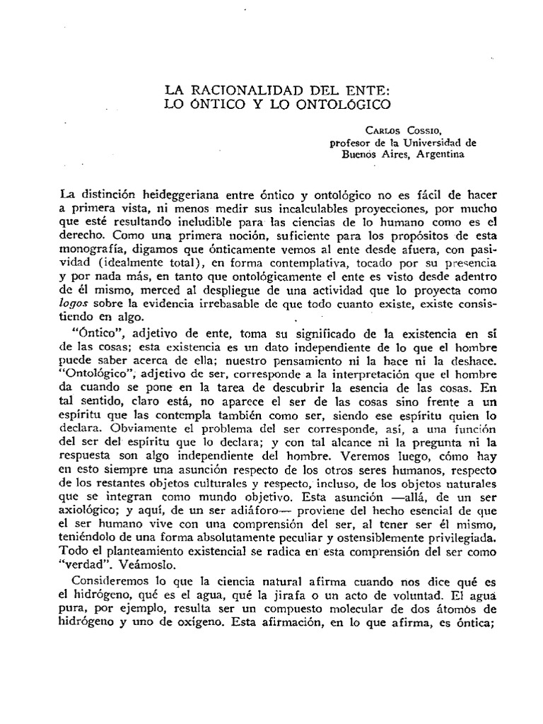 La Racionalidad Del Ente Lo Óntico y Lo Ontológico PDF | PDF