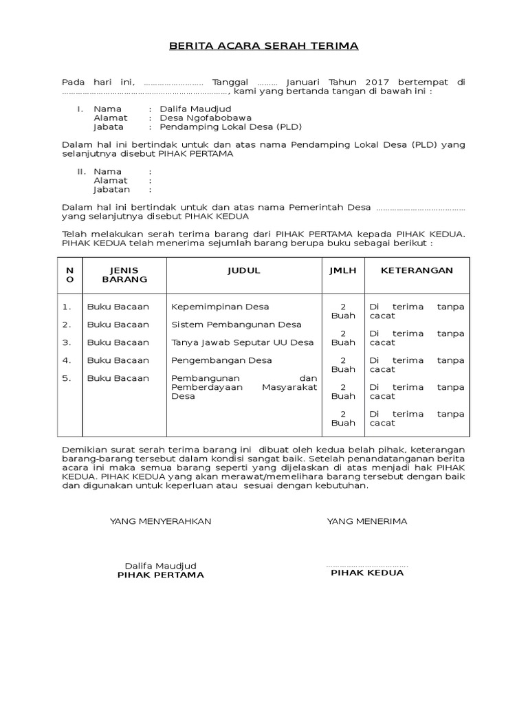 Berita Acara Serah Terima