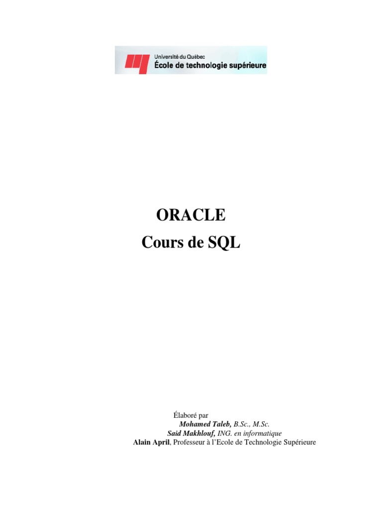 Cours de SQL Oracle ETS | PDF | Base de données relationnelle | SQL