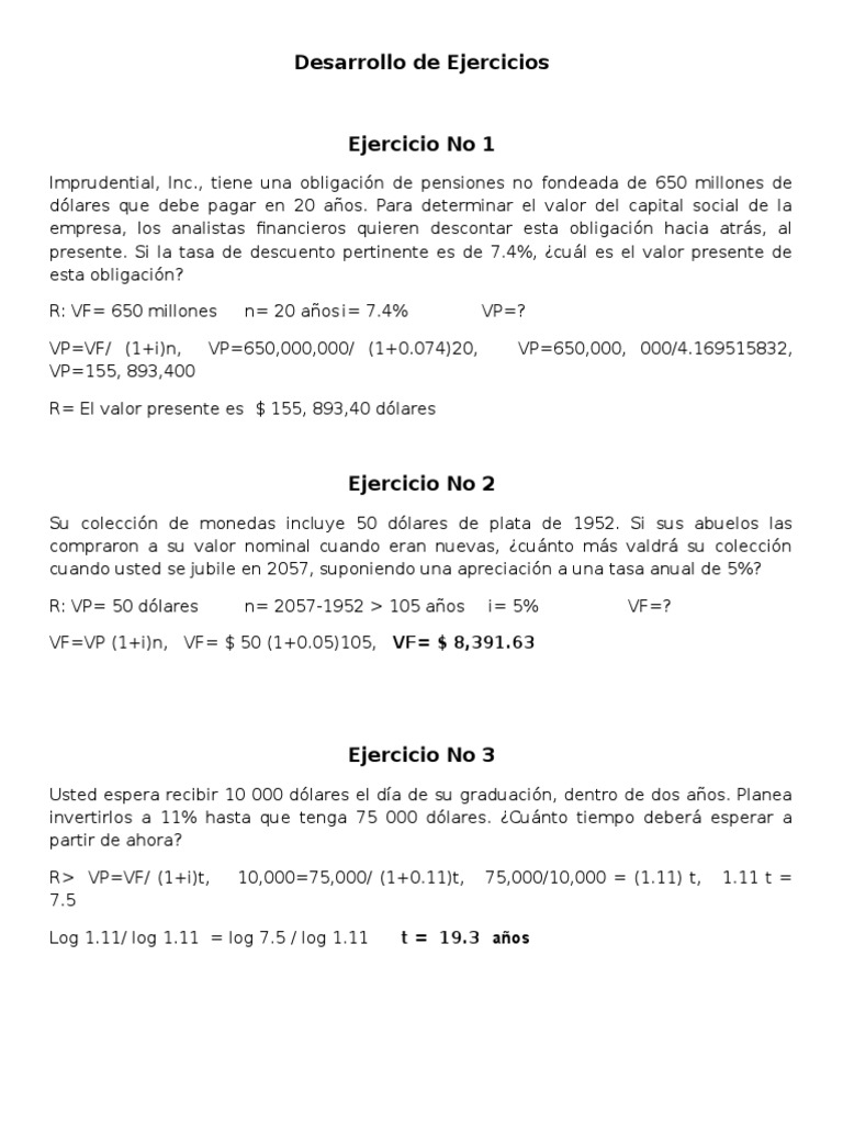 Ejercicios de Finanzas Resueltos | PDF | Dinero | Economias