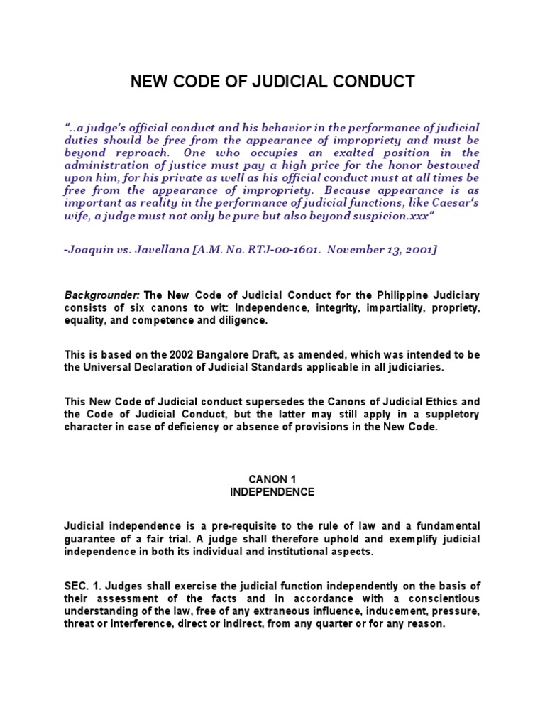 Report On New Code of Judicial Conduct PDF Judicial