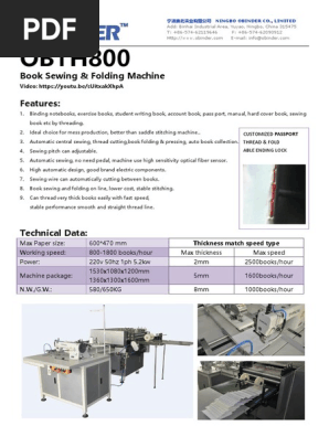 Obinder OBTH800 automatic book sewing and folding machine