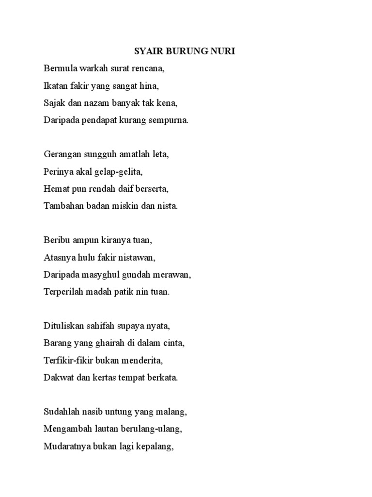 Syair Burung Nuri 1 A Soalan Pdf
