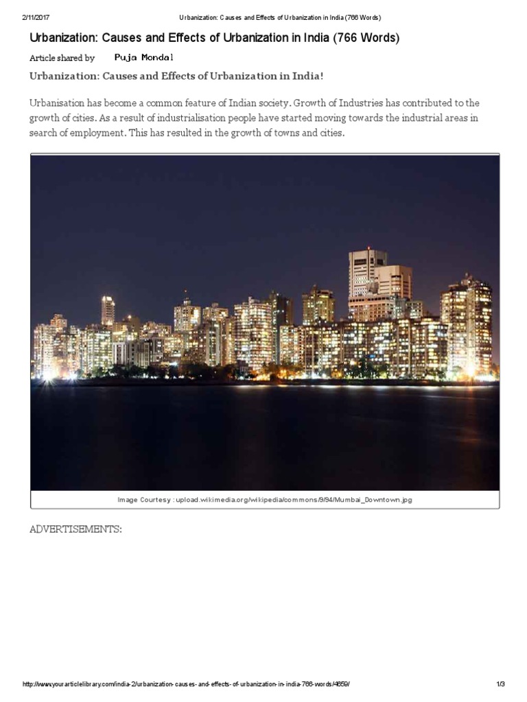 Causes and Effects of Urbanization in India | PDF | Urbanization ...