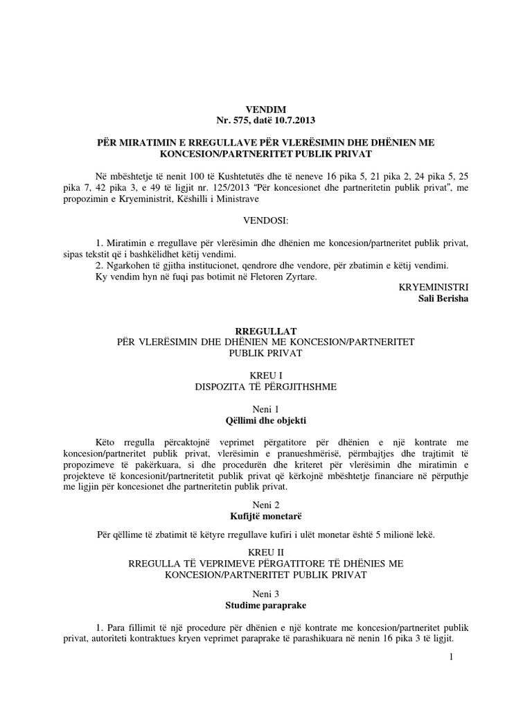 06 Vendim Nr. 575 Date 10.07.2013 Per Miratimin e Rregullave Per ...