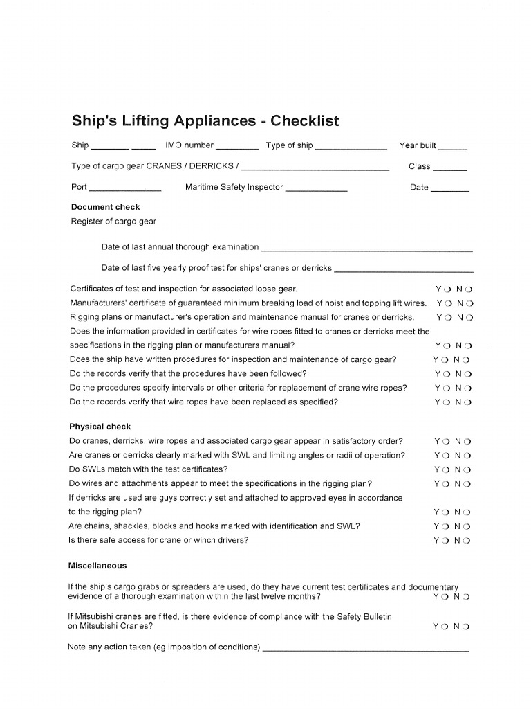 Cargo Gear Checklist PDF PDF