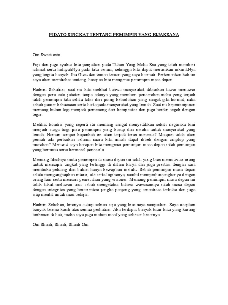 Pidato Singkat Tentang Pemimpin Yang Bijaksana