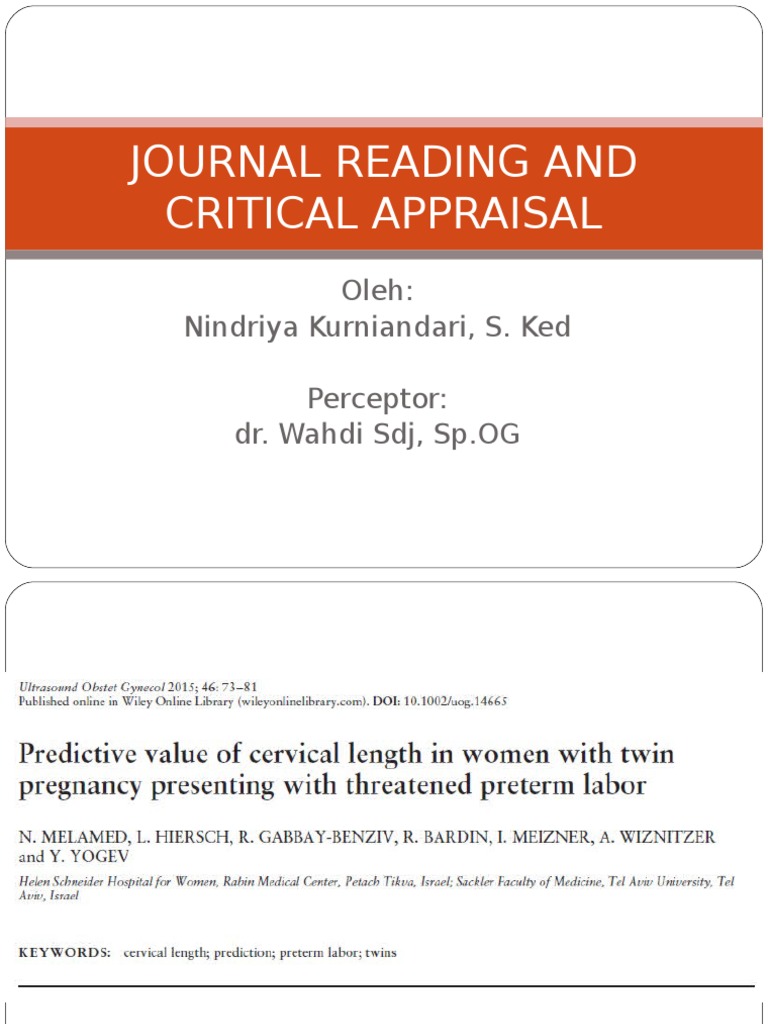 edit lagi JOURNAL READING AND CRITICAL APPRAISAL SONOGRAPHIC CL.ppt Preterm Birth Obstetrics