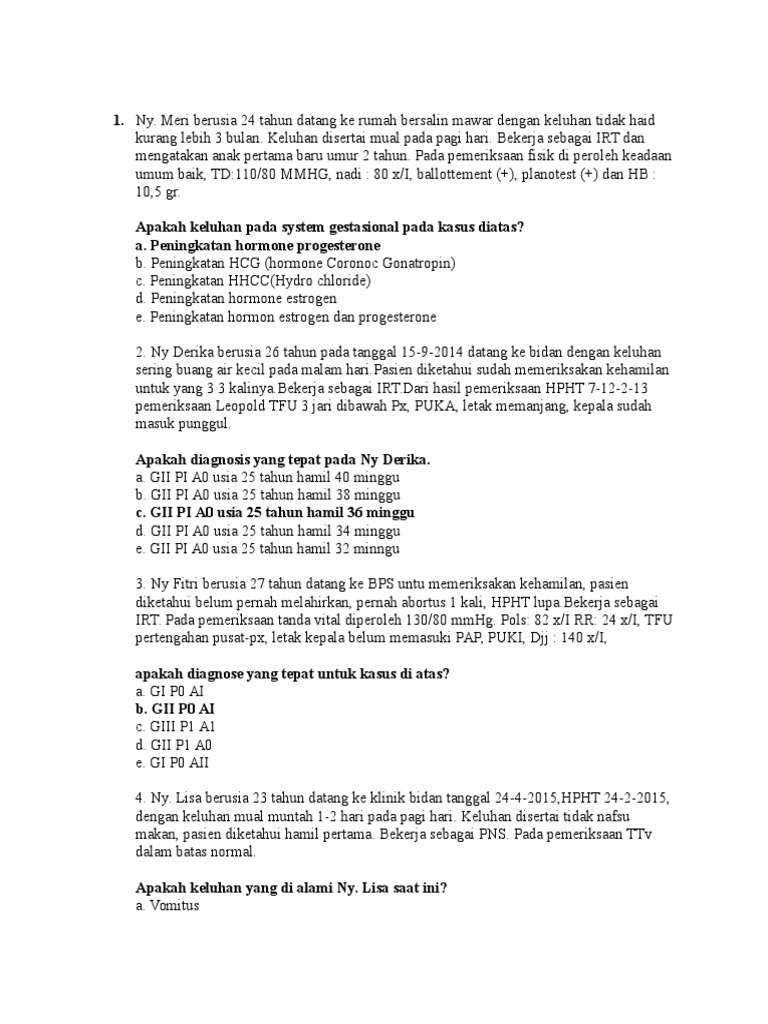 CONTOH SOAL Asuhan Kebidanan Ibu Nifas Dan Menyusui