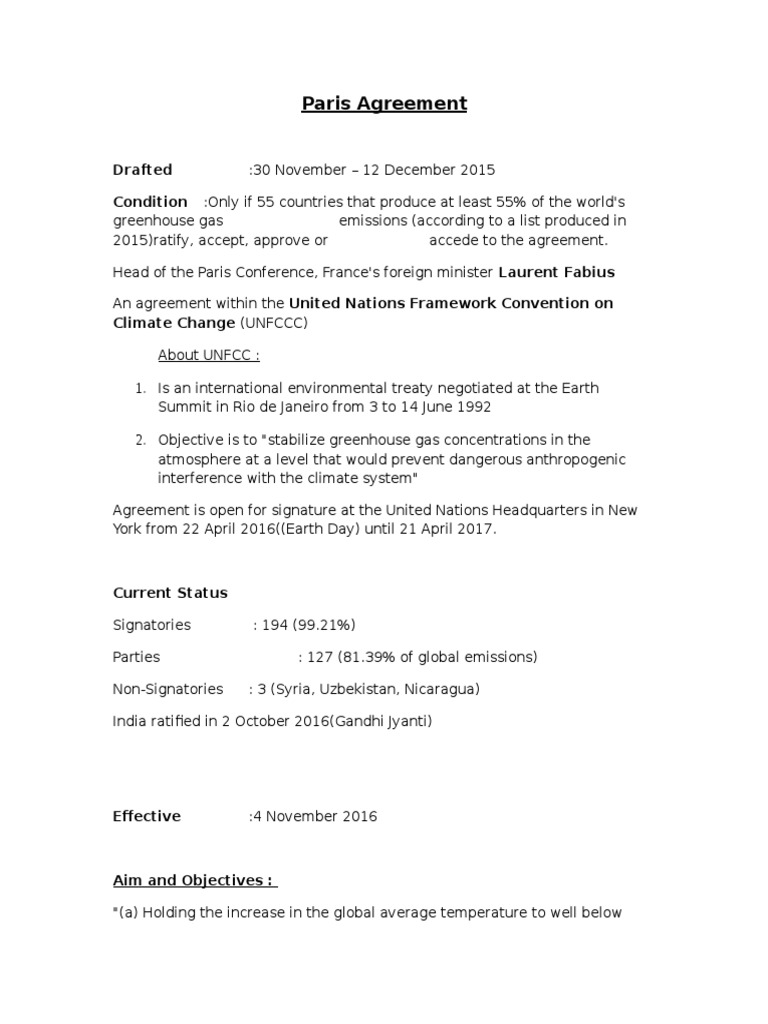 Paris Agreement: Global Climate Pact | PDF | Science & Mathematics