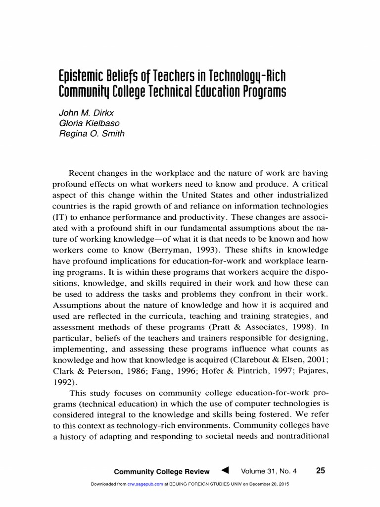 Teachers' Epistemic Beliefs in Tech Education | PDF | Constructivism ...