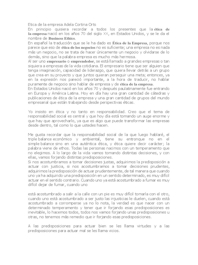 Etica de La Empresa Adela Cortina