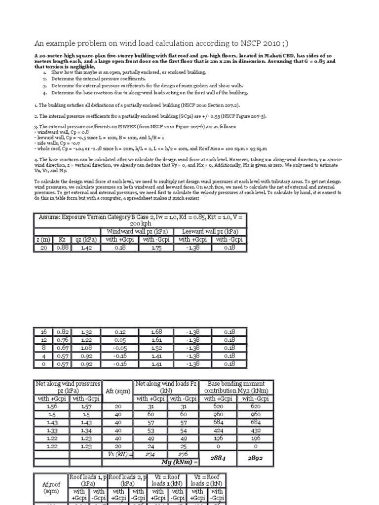 Wind Load Calculation Example NSCP 2010 | PDF | Wound | Windward And ...