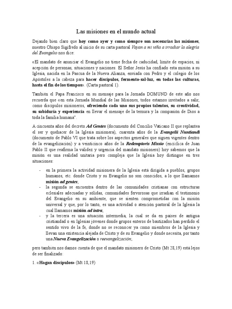 La Misión en El Mundo Actual | PDF | Misionero | Iglesia Católica